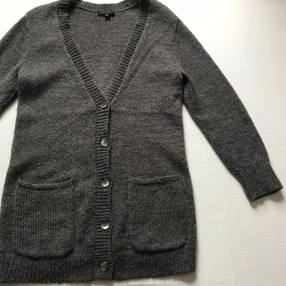 Ann Taylor Gray Mohair V Neck Long Cardigan Sweater - Picture 1 of 12